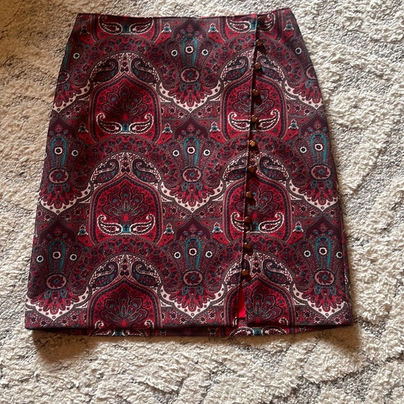 NWOT Talbots Red Opulent Damask Button-front Faux Wrap Pencil Skirt - Picture 16 of 16